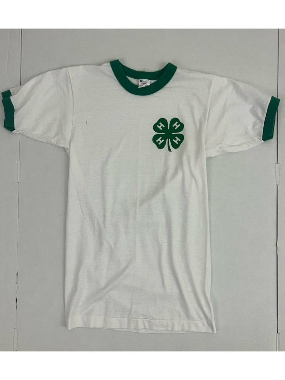 Vintage Champion 4H T-Shirt Size Small Green Ringer Tee Shirt